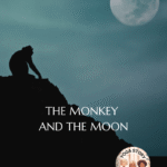 A monkey looking at the moon in the night