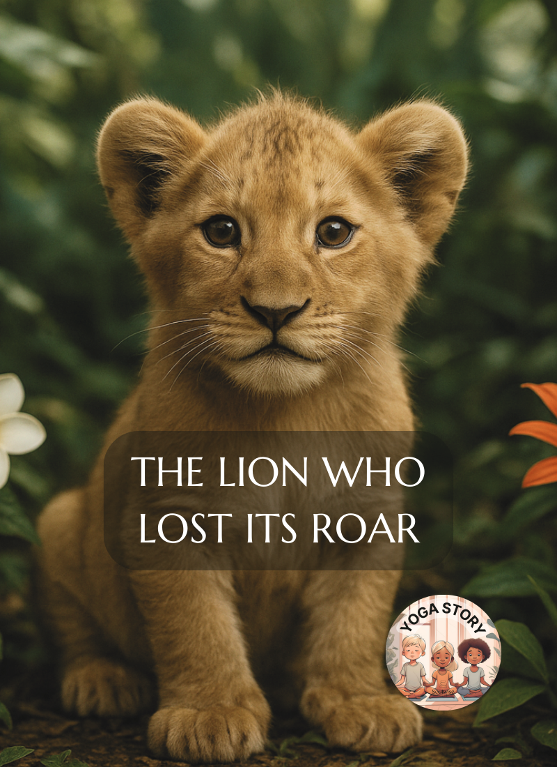 A lion cub in the jungle. Kids yoga story.